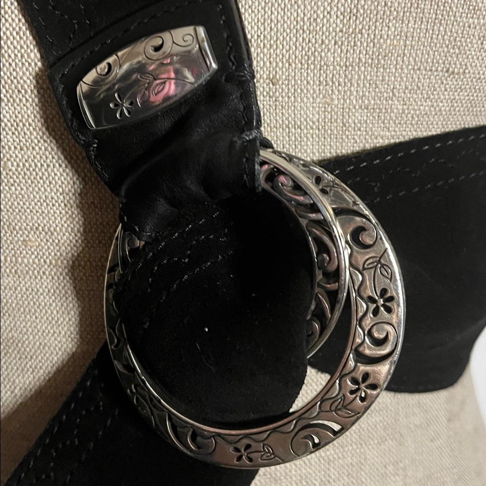 😄Brighton leather belt wide adjustable black silver buckle - Picture 2 of 4